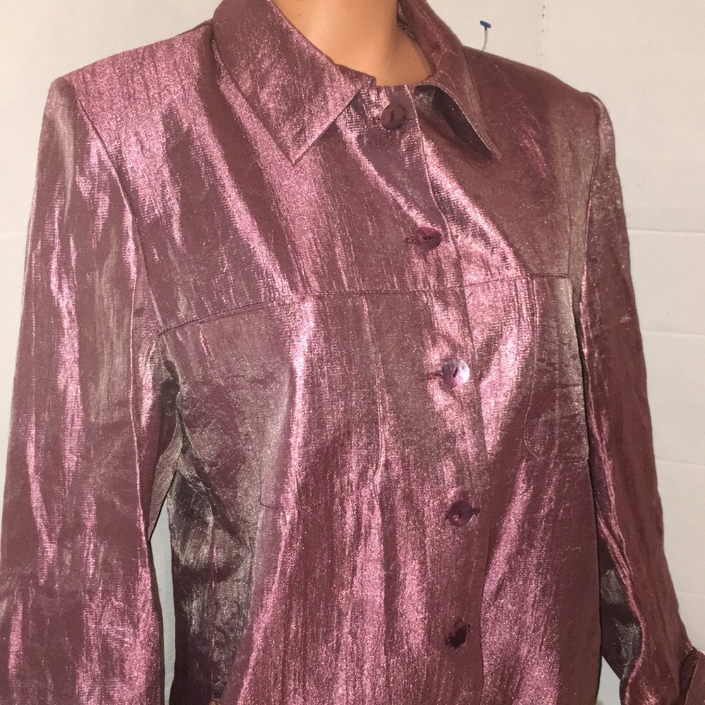 S&G Paris Metallic iridescent Silky Blouse Top L - Picture 7 of 13